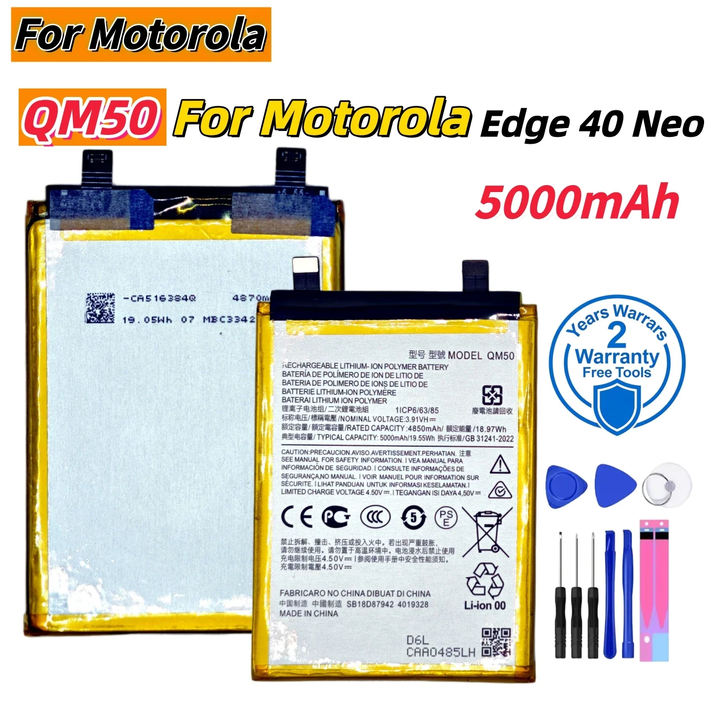 Brand 100% New QM50 5000mAh Battery For Motorola Edge 40 Neo Mobile Phone Battery Replacement +Tools
