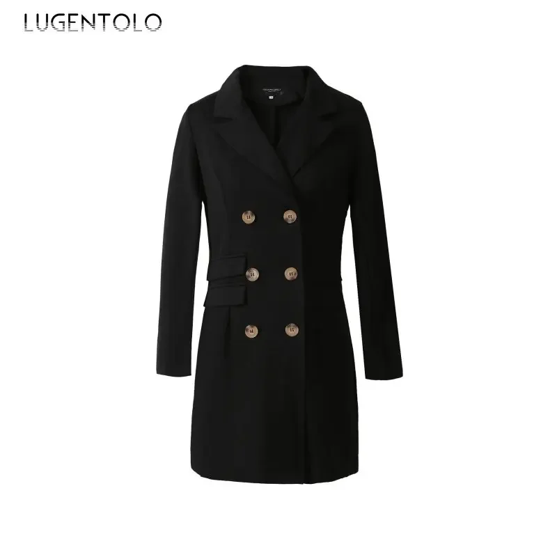 Donna elegante Trench doppio petto primavera estate cappotto sottile sottile risvolto solido ufficio signora Casual semplice abito corto