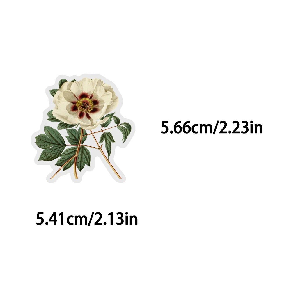 50PCS Classic Retro Plant Flower Art Stickers PET Waterproof and Oil proof Transparent Elegant Flower Decoration Water Cup Phone