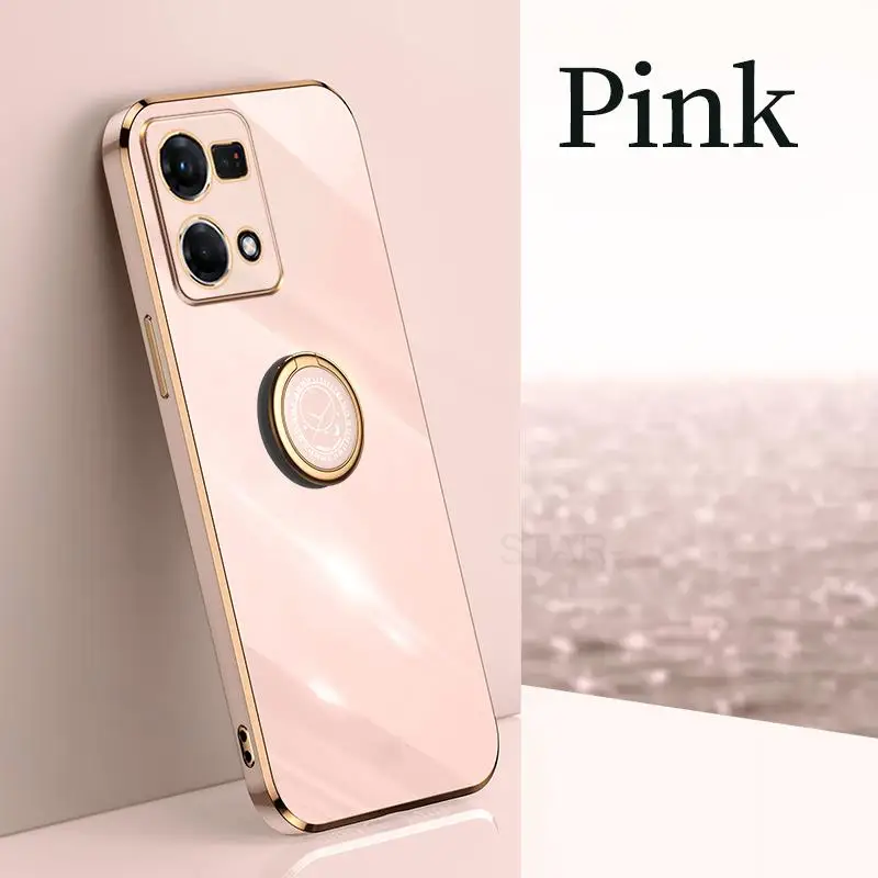 Reno7 Reno8 5 Lite Luxury Plating Ring Holder Case For Oppo Reno 7 8 6 5 Lite 9 Pro 4g 5g Silicone Stand Back Cover Reno5 5lite