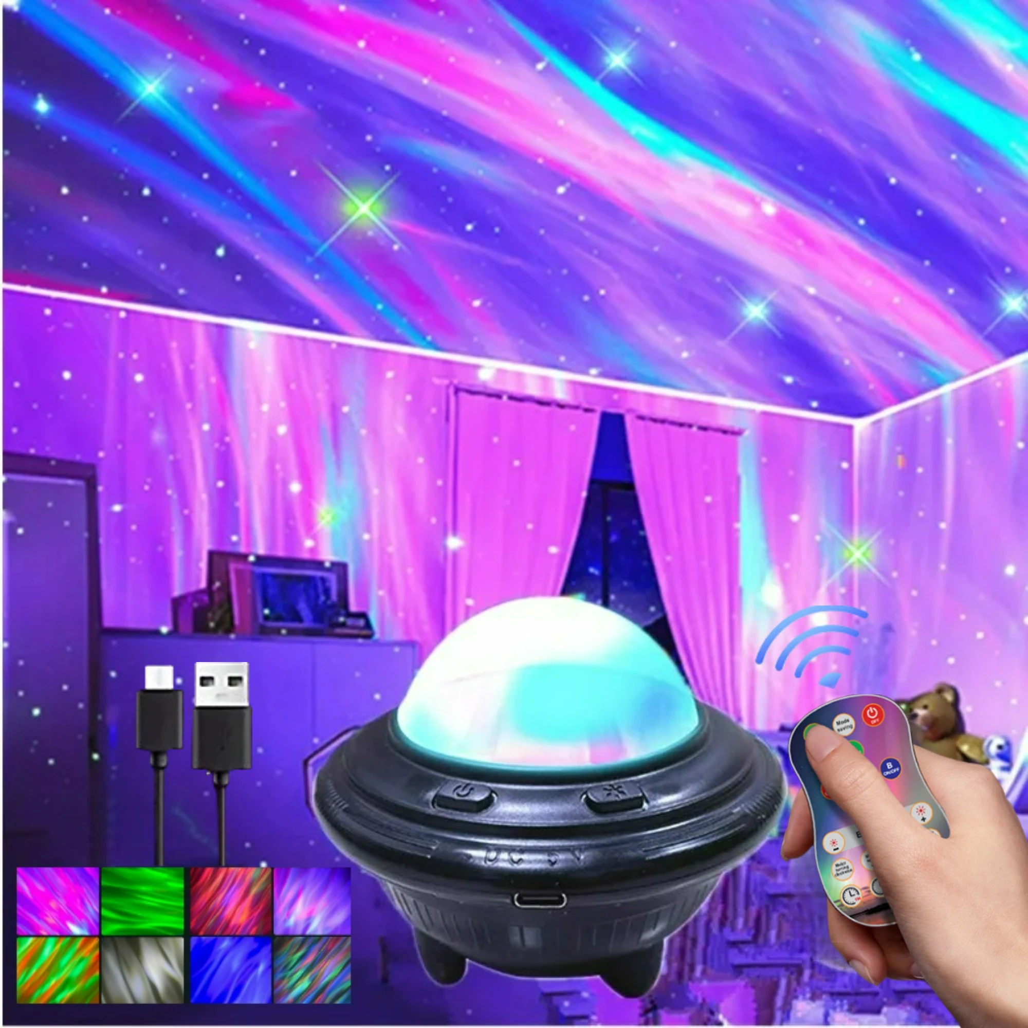 Northern Lights Starry Sky Projection Light with Remote Control Colorful Atmosphere Light Party Bedroom Decor Children's Gift