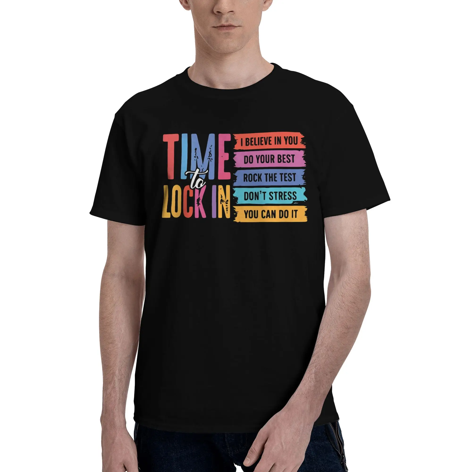 Time To Lock In 10 Graphic Funny 100% Cotton T-Shirt  Tops Tees For Men