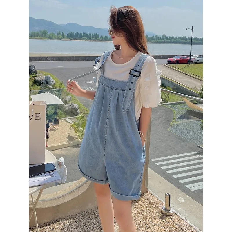 

Salt Series Denim Overalls Women's Summer New Large Size Loose Slimming Youthful Trendy Wide Leg orts High Waist Jeans