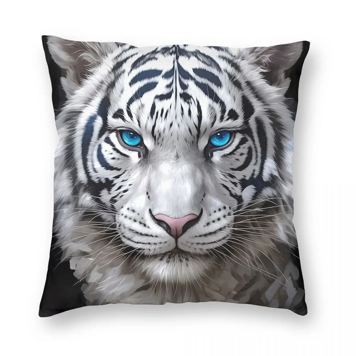 

Наволочка с изображением настоящего белого тигра с синими глазами, квадратная, на молнии, декоративная, комфортная, для дома и автомобиля