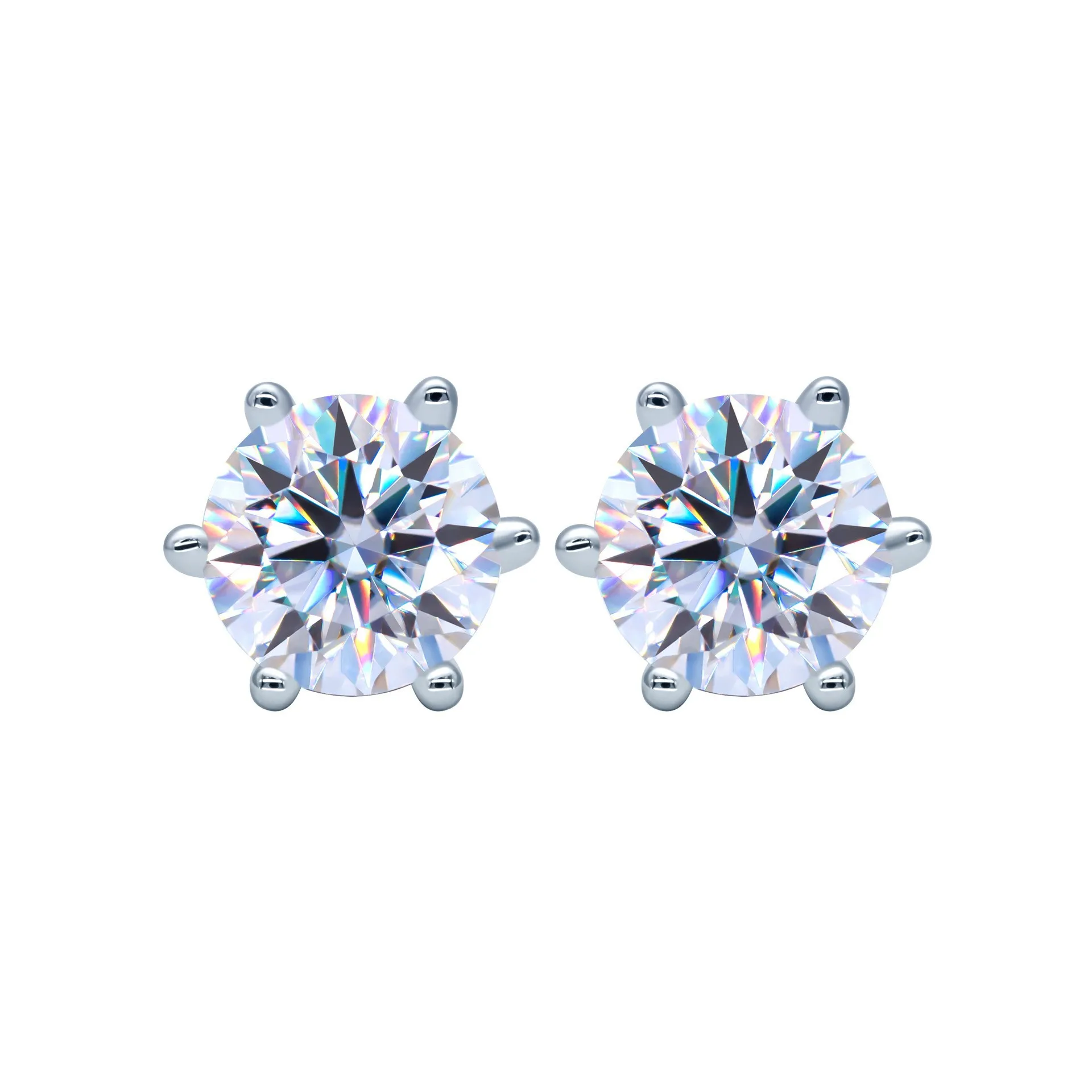 

925 Sterling Silver Platinum Plated D Color Moissanite Classic Six-claw Earrings Women's Ear Hole Earrings Color Ear Jewelry