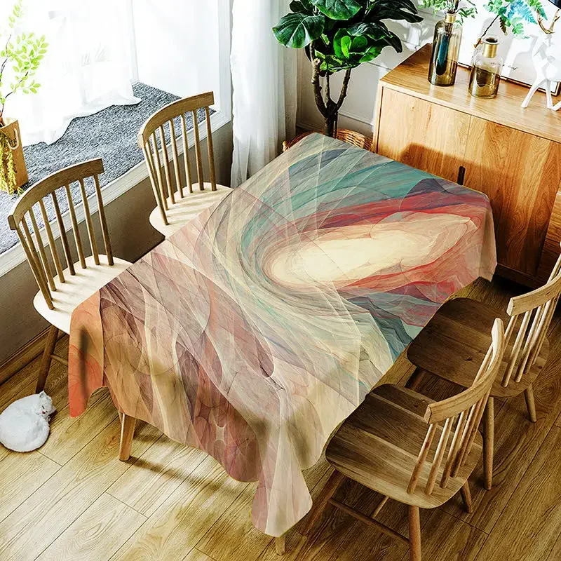 

Retro Abstract Lines Tablecloth Creative Colorful Views Home Kitchen Dining Table Room Desk Decoration Anti-fouling Tablecloth