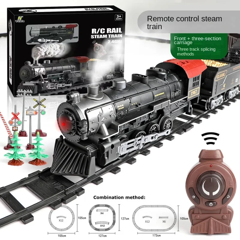 Electric Train Toy Remote Control Smoking Locomotive Rails Assemble DIY Tracks Set Classical Toys for Children B149