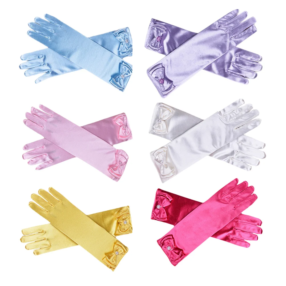 

Dress Gloves Satin Kids Long Flower Girl Party Bowknot Elegant Satin Gloves Wedding