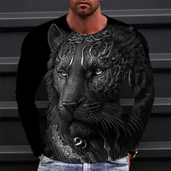 Fashionable 3D Tiger Pattern Printed Men's  T-shirt Long Sleeved Round Neck Trendy Hot Sale A High Rate Of Second Glance