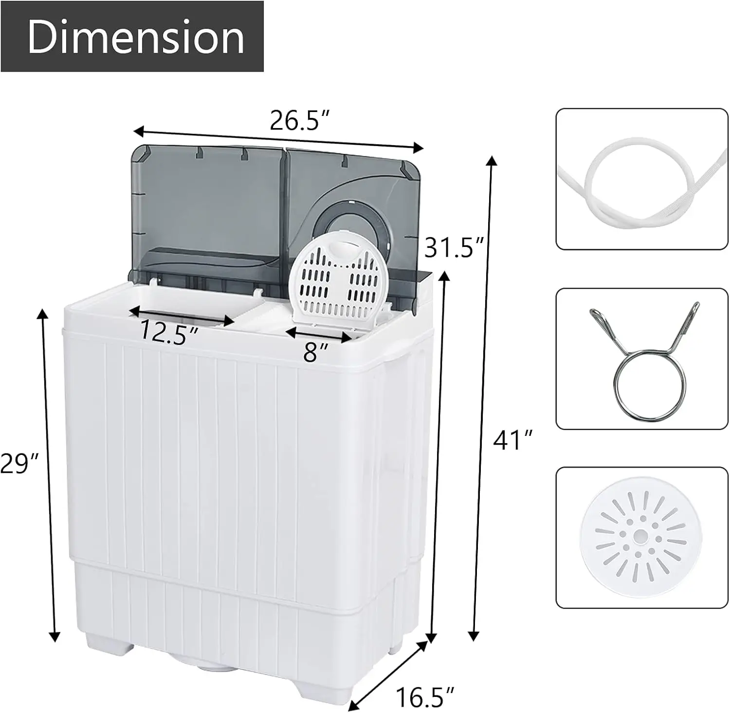 Portable Washing Machine, Twin Tub 26 Lbs Capacity, 18 Lbs Washer and 8 Lbs Spinner, Compact Washer with Control Knobs, Timer Fu