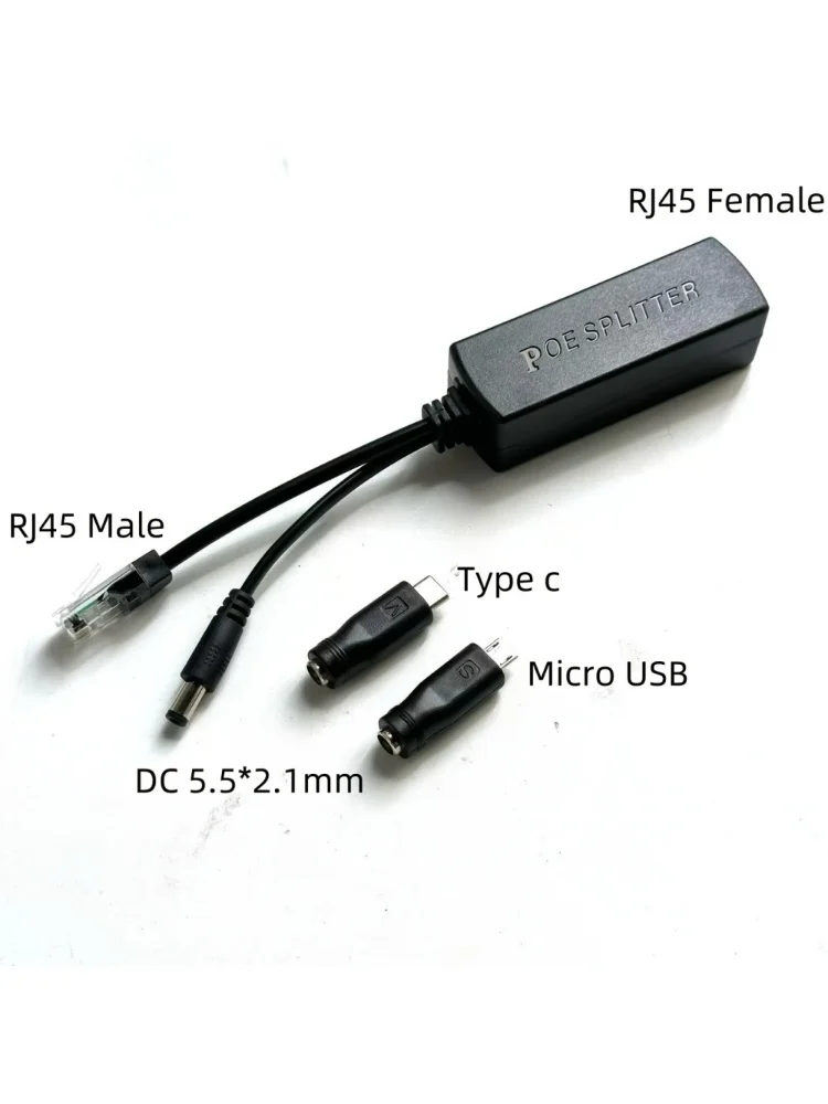 

48V to 5V/12V/9V PoE Splitter | IEEE 802.3af/at | Multi-Output with DC 5.5*2.1mm, Type-C, Micro USB for IP Camera, IoT Device