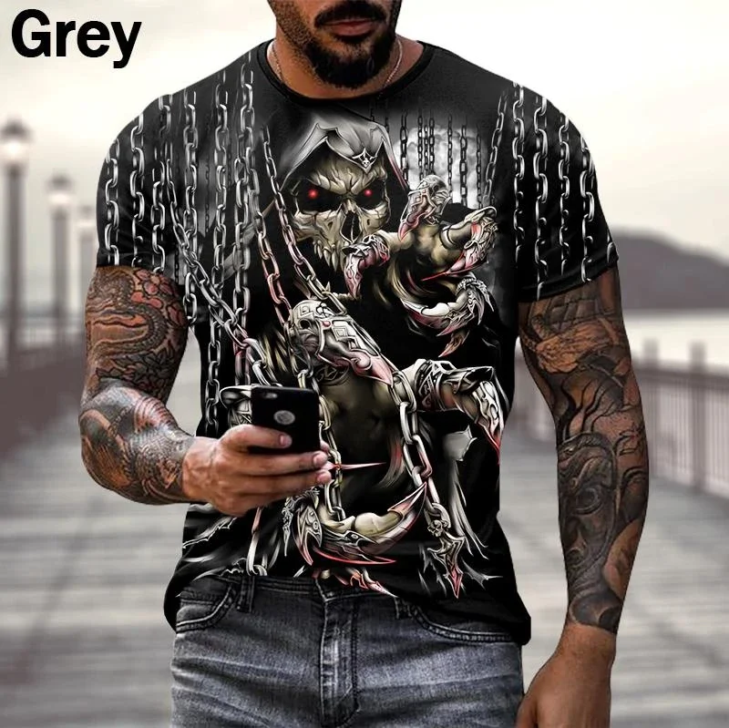 2024 new men's hip hop Skull Print comfortable T-shirt 3d fashion women's short sleeve T-shirt men's top T-shirt