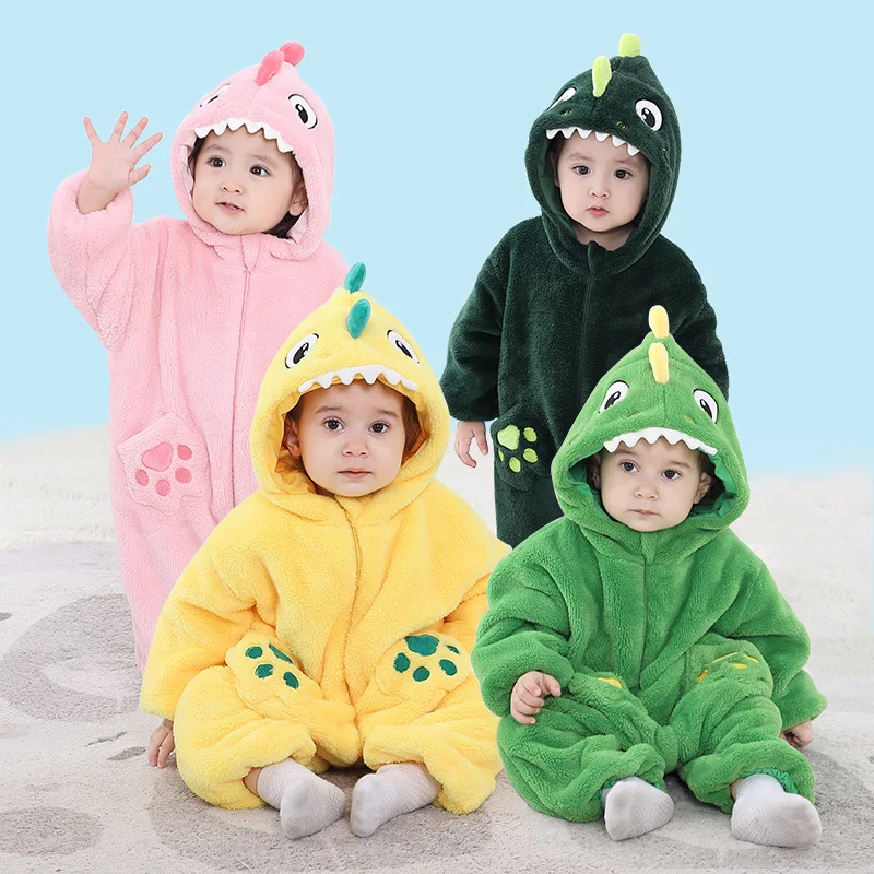 Schöne 4 Farben Dinosaurier Neugeborenen Baby Romper Jungen Mädchen Kind Kleidung Winter Warme Bodysuit Outfit Mit Kapuze Overalls Overall Onesie