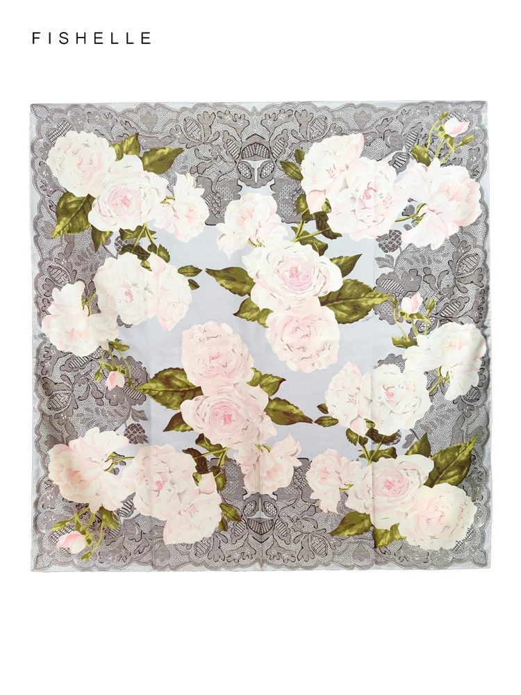 New Elegant Camellia Blossom Printed Natural Silk Square Scarf Women Spring Autumn Real Silk Scarves Female Shawl Luxury Gifts