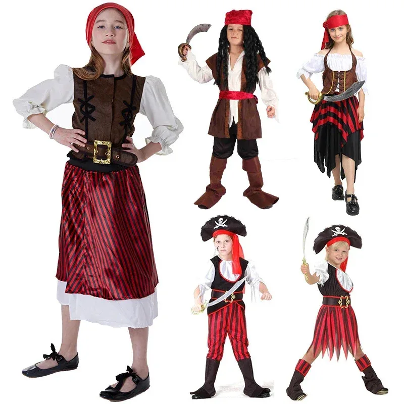 

Kids Child Buccaneer Costume Cosplay Captain Pirates Halloween Party Clothing Girl Costumes Birthday Carnival Party Fancy Dress