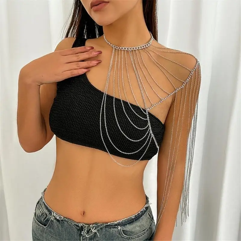 

R1WE Teen Creative Body Chain Long Fringes Shoulder Necklace Chain for Beach Getaways