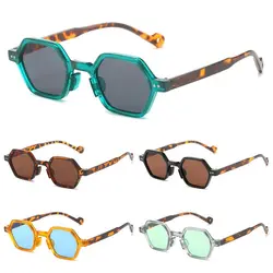 Vintage Polygon Square Sunglasses Fashion Hexagon Clear Ocean Lens Shades UV400 Rivets Sun Glasses for  Women Men