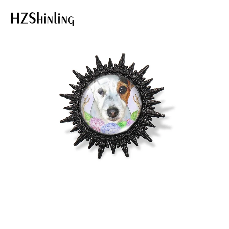 2023 Border collie Flowers Dog Pattern Glass Cabochon Black Brooch Badge Bag Clothes Accessories For Men