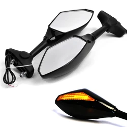 1Pair Motorcycle Handlebar Mount Rearview Mirror With LED Turn Signal Lights for Yamaha YZF R1 R6 2000-2008 YZF R6S 2006-200