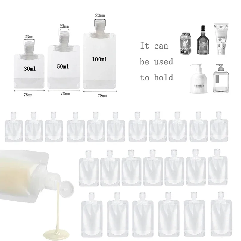 30Pcs 30ml/50ml/100ml Empty Plastic Lotion Bags Refillable Disposable Clamshell Storage Container Bottles For Shampoo Body Wash