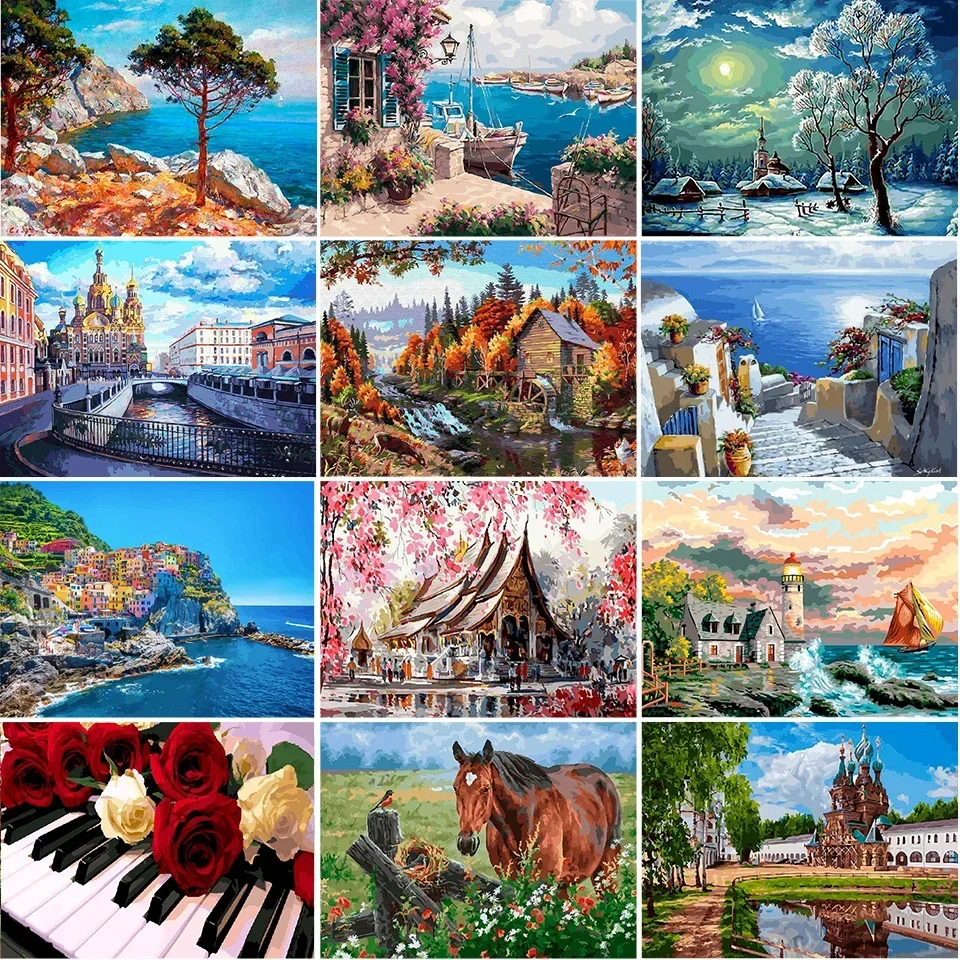 

583721 City DIY Color Paint By Numbers On Canvas Wall Art Picture Acrylic Drawing Oil Painting Handmade For Home Wall Decor