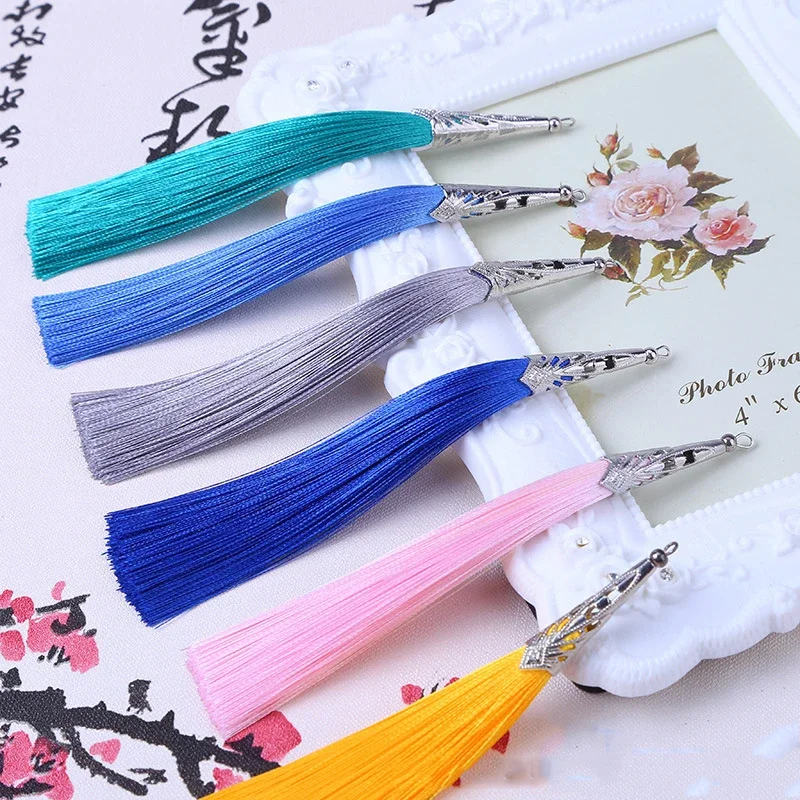 5/10Pcs Silk Tassel Handmade Beaded Tassel With Silver Caps DIY Earrings Pendant Crafts Tassels Jewelry Making Accessories