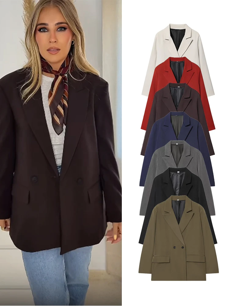 

TFMLN 2026 Spring Women's Blazers Coats Casual Solid Double Breasted Loose Fit Elegant OL Street Blazer Commuting Clothes