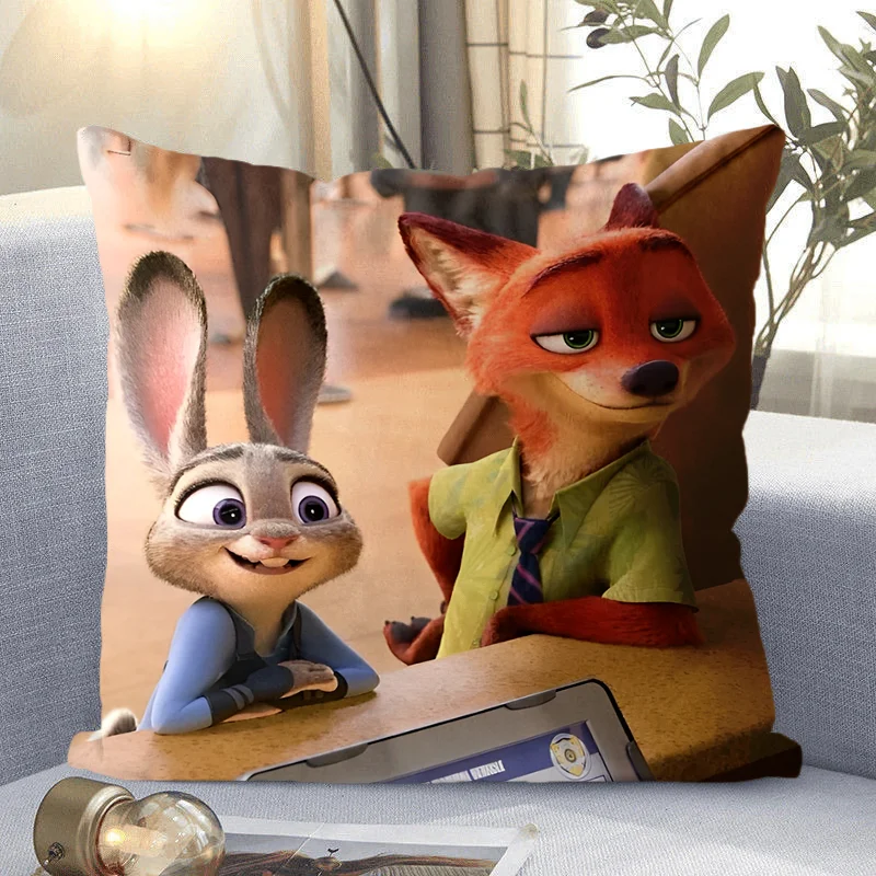 Disney-Wide Cartoon Imprimir Fronha Quadrada, Zootopia, Judy, Hopps, Nick, Bonito, Sofá de Casa, Almofada, Capa Protetora, Decoração