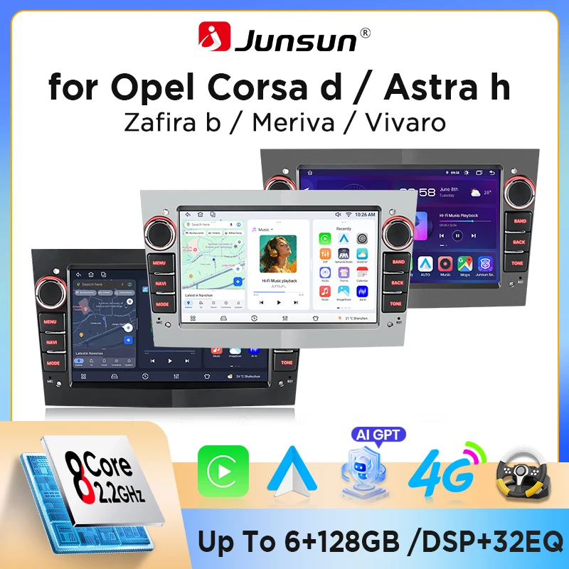 Junsun – 7-calowy samochodowy system multimedialny z systemem Android, przeznaczony do modeli Opel Astra, Vectra, Vauxhall Antara, Zafira, Corsa, Vivaro. Bezprzewodowe CarPlay i Android Auto,