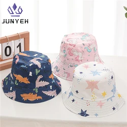 Kids Caps Cotton Cartoon Dinosaur Printed Baby Bucket Hat Soft Unicorn Spring Summer Panama Hats Space Boys Girls Beach Cap