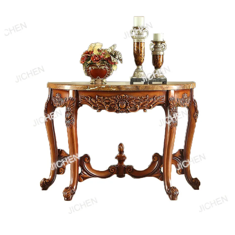 

European-style entrance table High-end villa entrance table Simple semi-round table Decorative All solid wood corridor ais