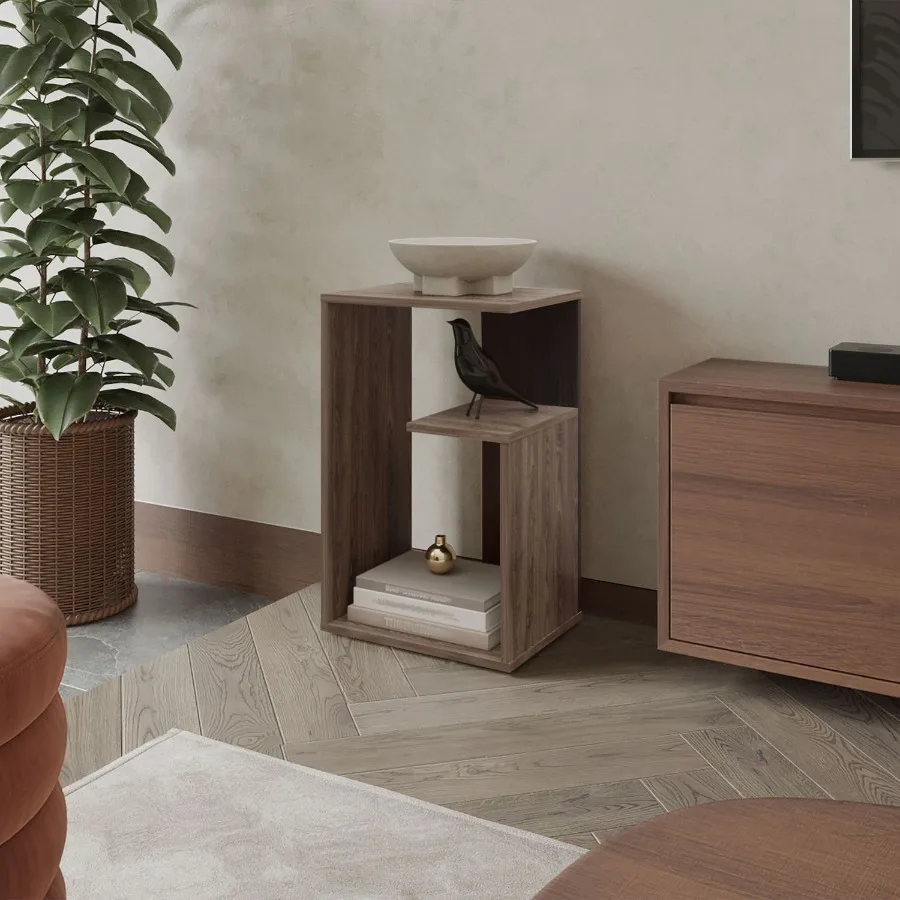 

FM FURNITURE Vega Side Table in Melamine with Open Storage Dark Walnut and gue