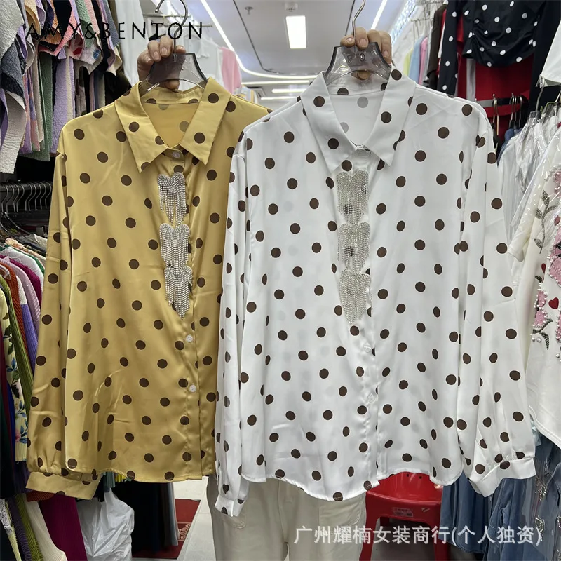 

Heavy Craft Tassel Polka Dot Loose Long Sleeves Shirt Women's Versatile Breathable Blouse Summer Daily Casual Matching Outfit