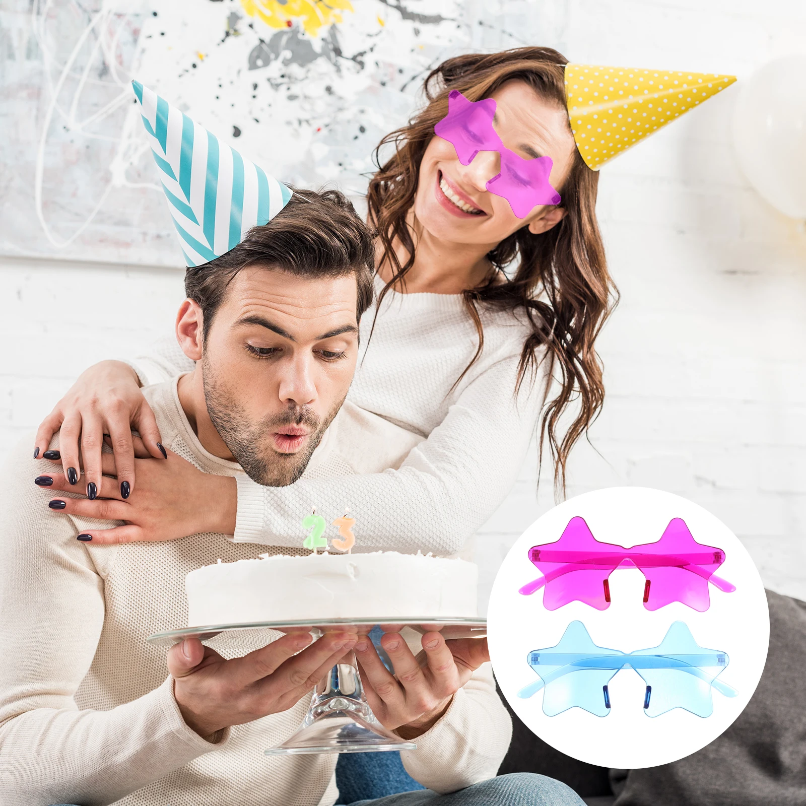 

2pcs Candy Colored Sunglasses Star Shaped Frameless Party Eyeglasses Decorative for Halloween Cosplay Beach Photo