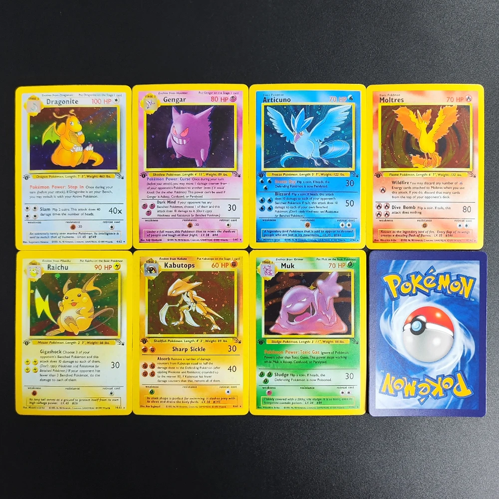 

Коллекционные карты Pokemon Fossil 1st Edition на английском языке Gengar Raichu Dragonite Muk, самодельная одиночная карта, классическая игра, аниме-карты