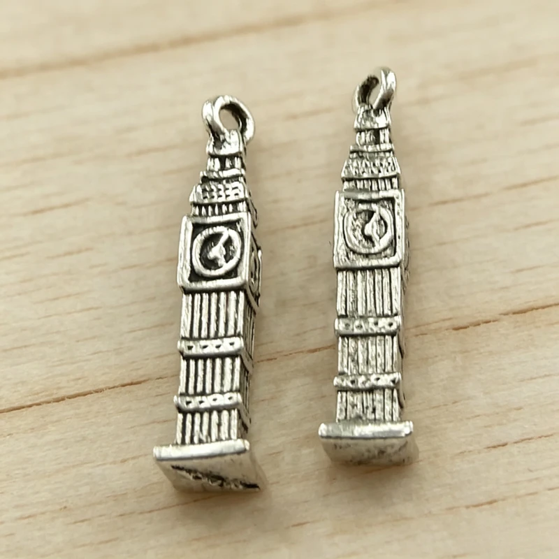 130 Stück antiksilberfarbene Turm-Anhänger, 25 x 5 mm, für Halsketten, Ohrringe, Schmuckherstellung # 1156 – Detail 1