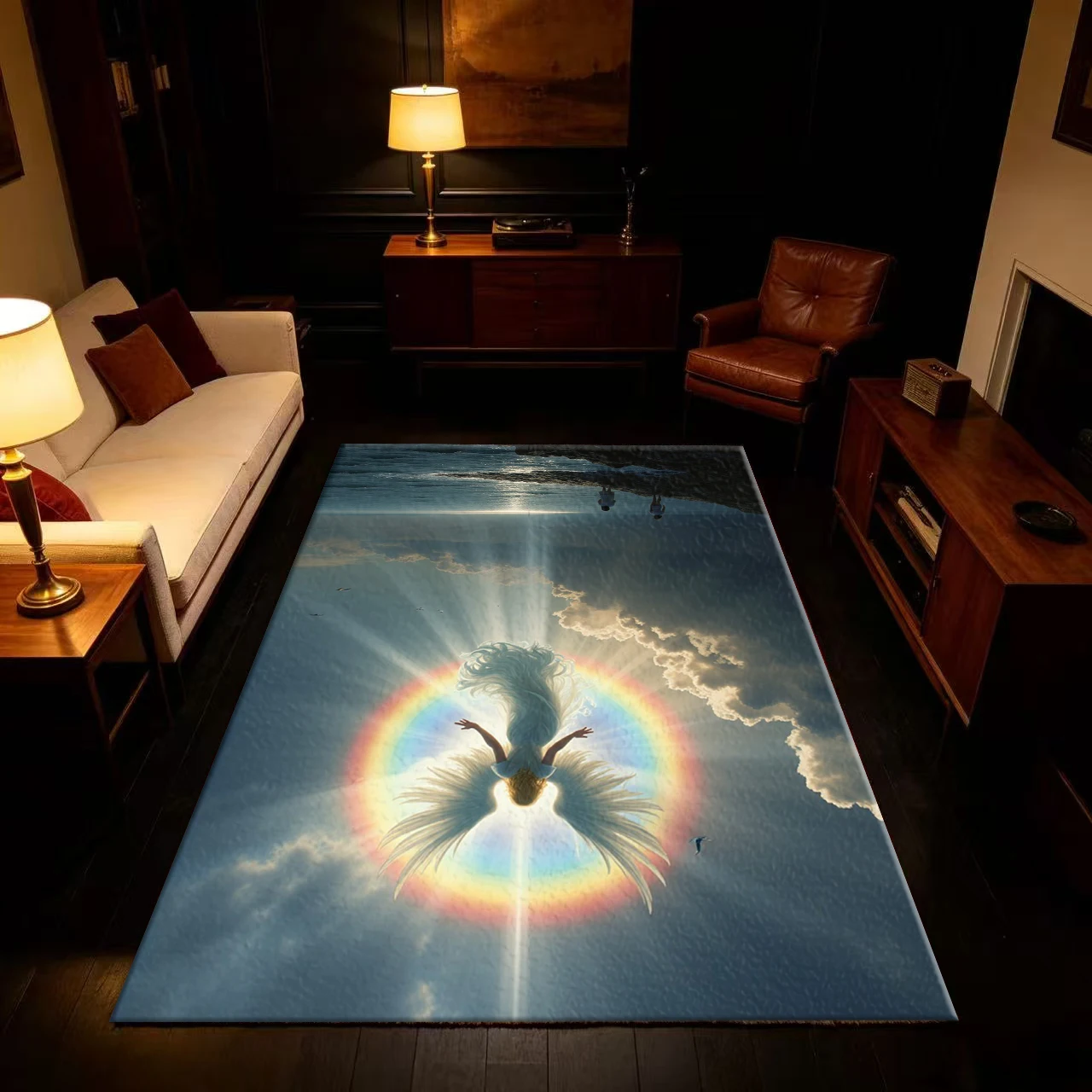Angel Rainbow Sky Ocean Scenery Carpet Anti-Slip Dreamy Religious Art Floor Rug For Bedroom Living Room Home Decor