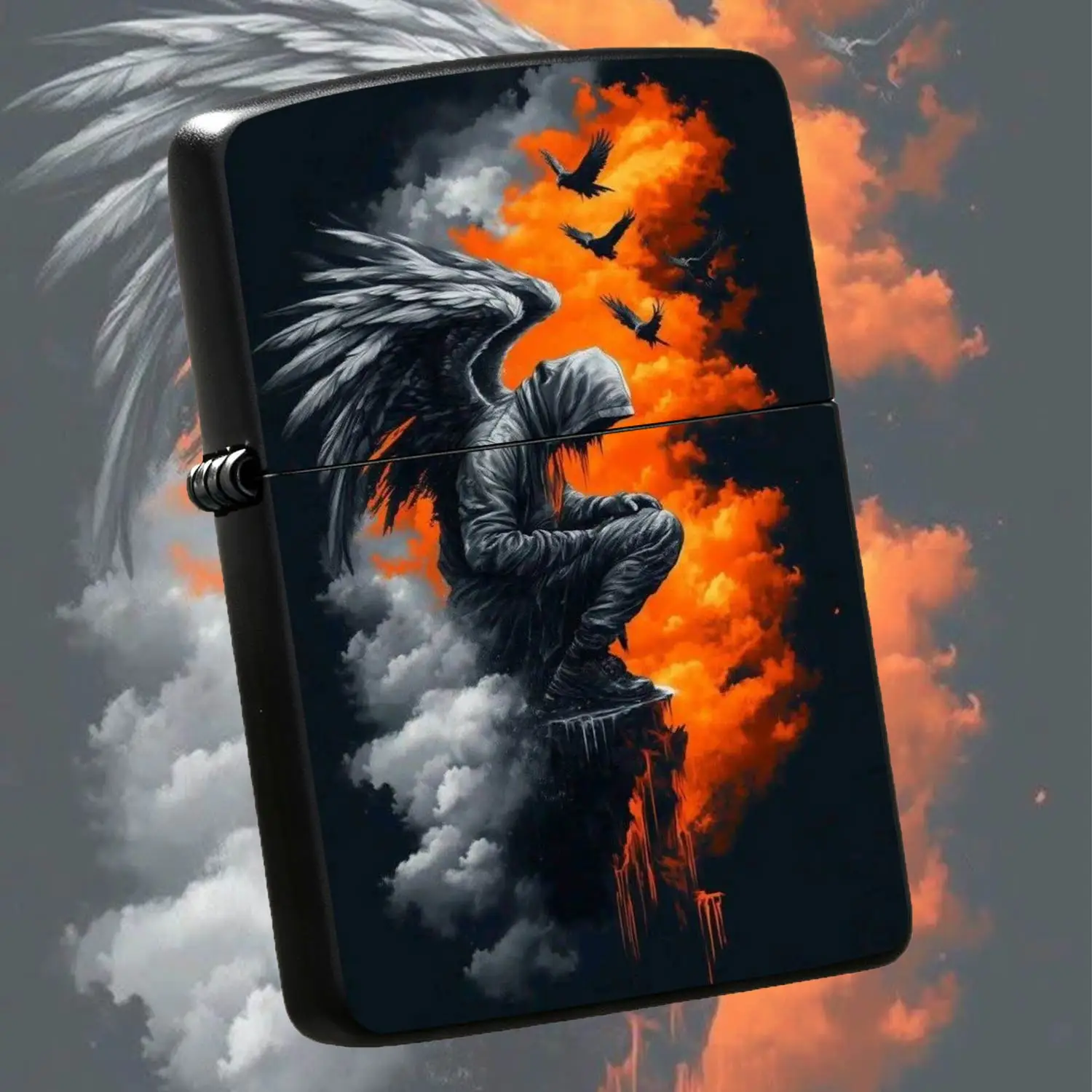 Trendy Dark Fallen Angel Art Pattern Portable Igniter, Atmospheric Stylish Personal Decor Item, Unique Creative Pocket Accessory For Friends, Durable Exquisite Thoughtful Gift For All Daily And Outdoor Scenarios, Distinctive Collectible Tre