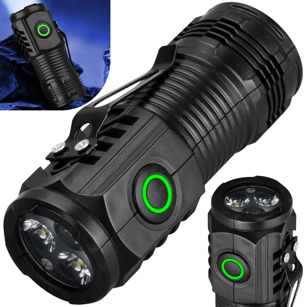 Pocket Flashlight USB C Rechargeable IPX4 Waterproof Hat Clip Light Super Bright Tactical Torch for EDC Camping Hiking Emergency