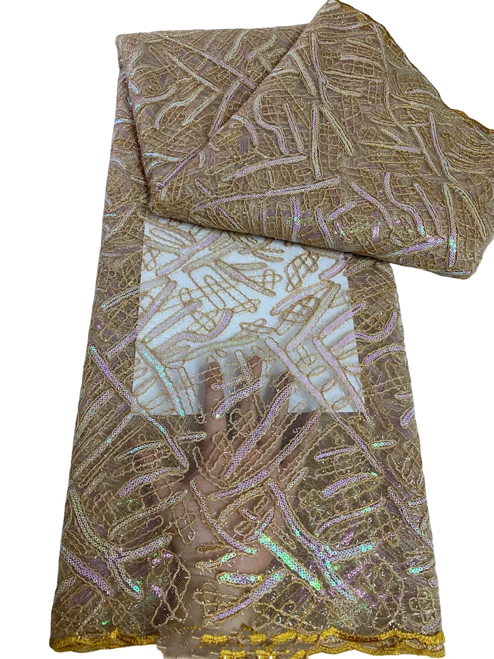 

Hot Sale High Quality African Rope Lace Fabric 2025 French Net Sequins Sequence Fabric Sewing Embroidered Lace 5Yards Materials