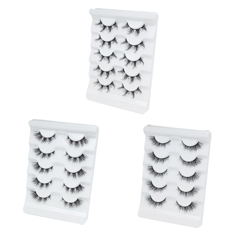 5Pairs Cat-Eye Lashes Natural Look False Eyelashes Wispy Faux Mink Lashes Dropship