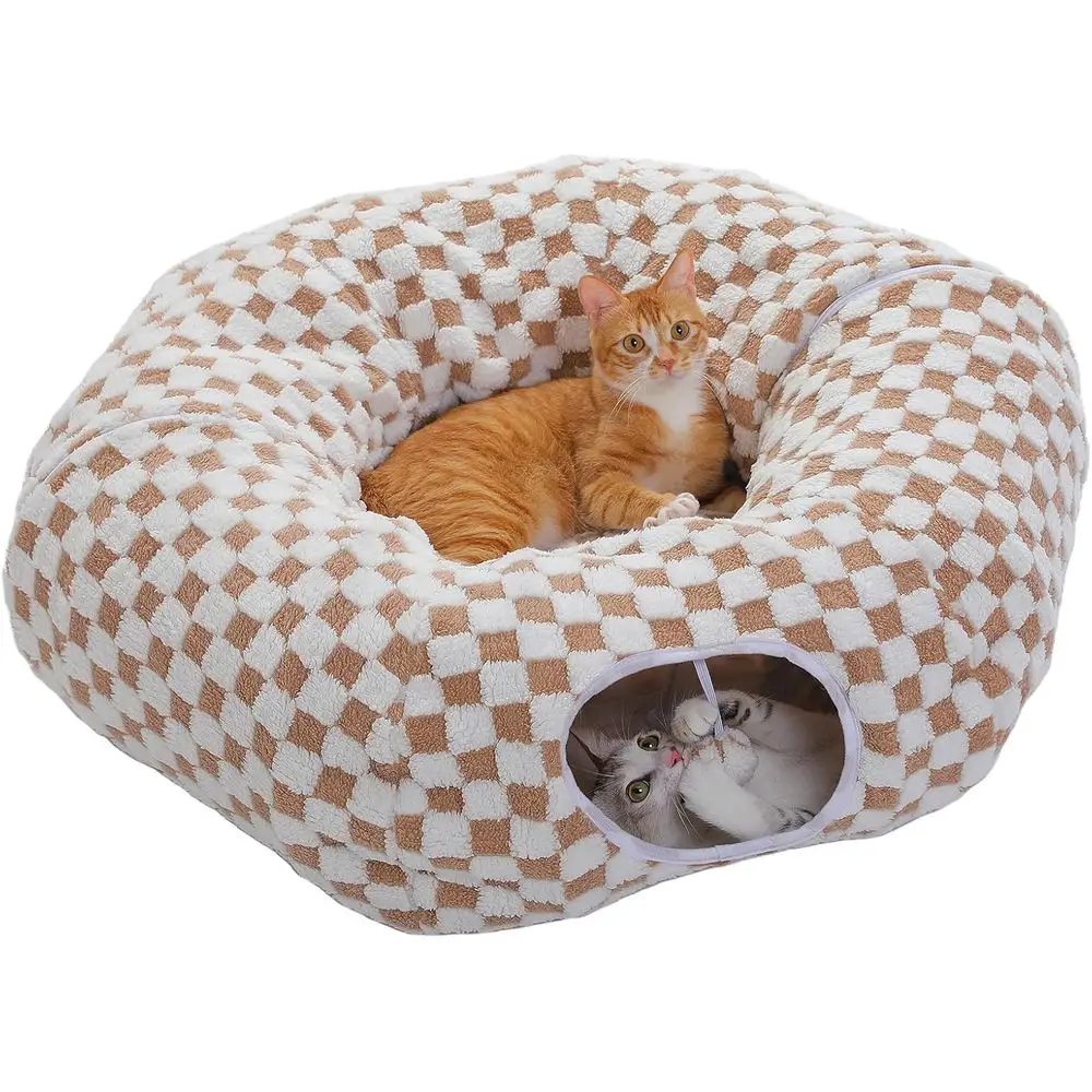 

Cat Tunnel with Cat Bed, Indoor Play Donut Tunnel, Washable Plush Mat, Round Tunnel Toys for Kittens, Puppies, Rabbits, and Ferr