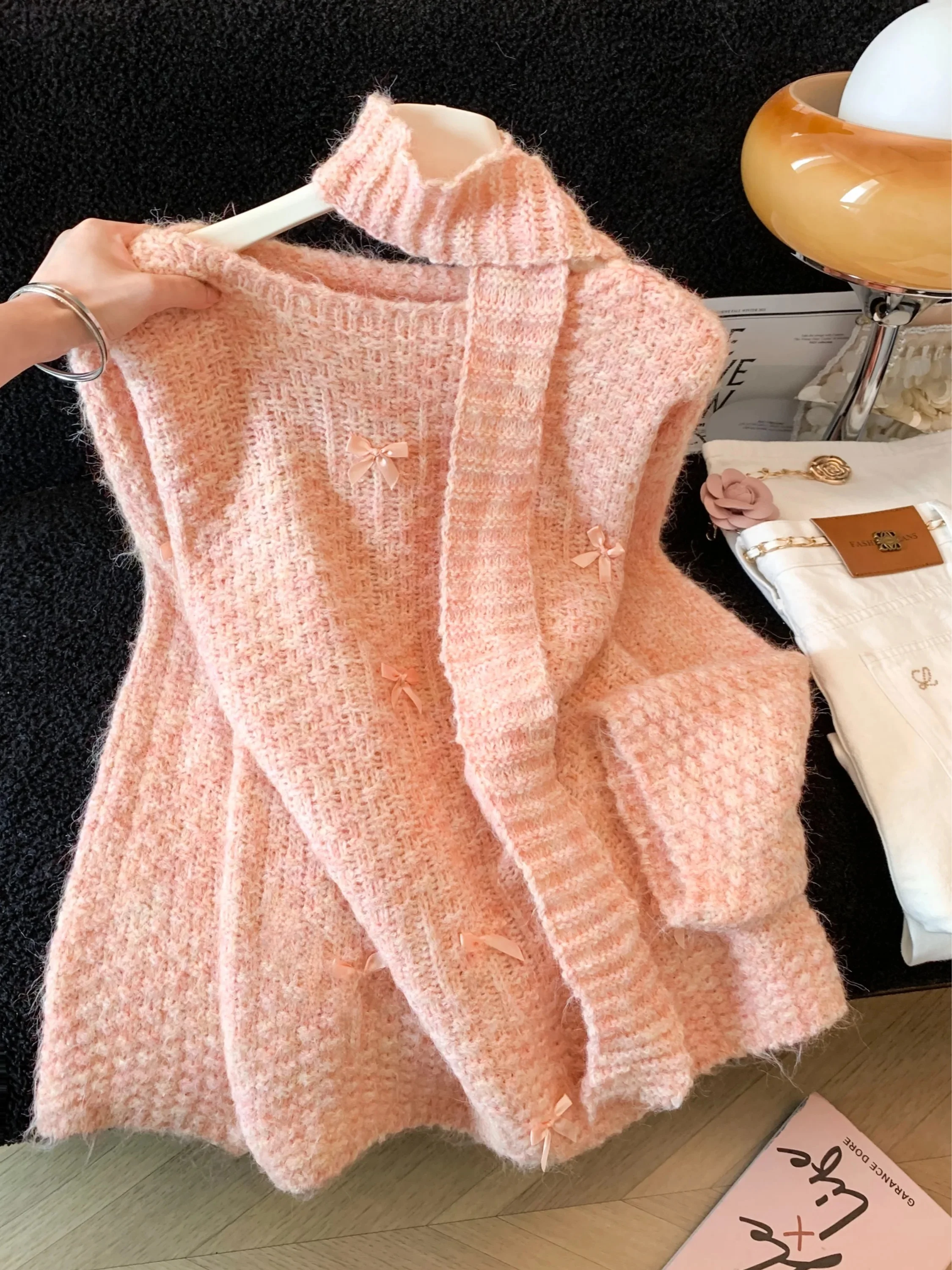 Sweet  Knot Long Sleeve Knitted Sweater Women's Autumn Winter Design Sense Drawstring Waist Slimming Super Beautiful...