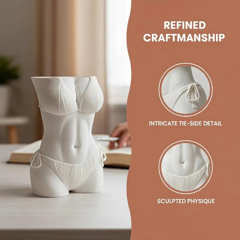 Bikini Body Pen Holder 3D Printed Funny Texture Female Torso Pencil Pot Cool Office Desk Brush Storage Decor Gift For Men