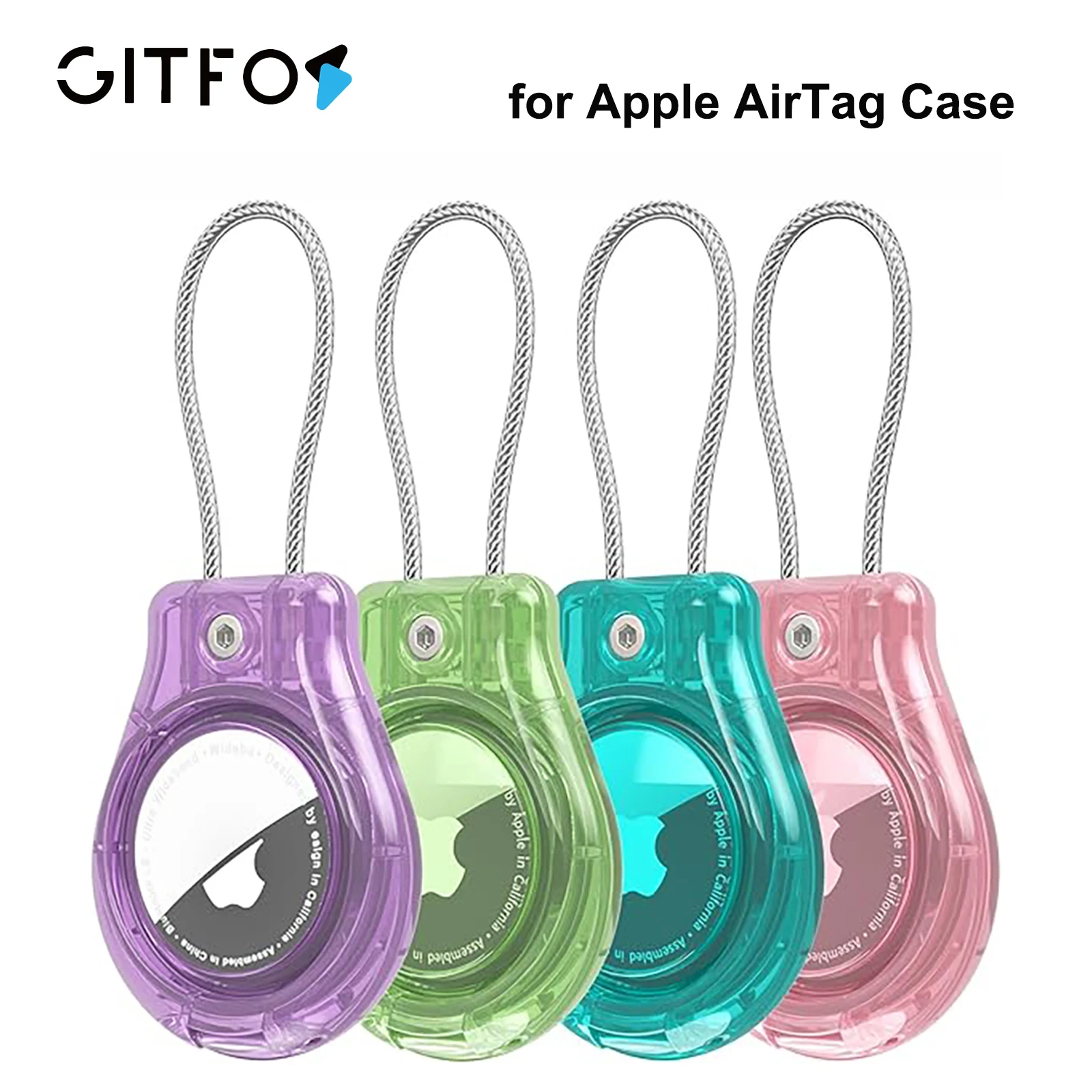 

GITFOS Waterproof AirTag Case for Apple Airtags Keychain Holder with Steel wire line Anti-Lost Cover for Luggage Backpack Keys