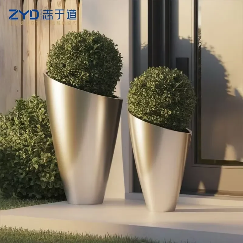 Metal Garden Flower Pot with Stand Outdoor Decorative Planter Box for Climbing Plants Backyard Plaid Design Decoration