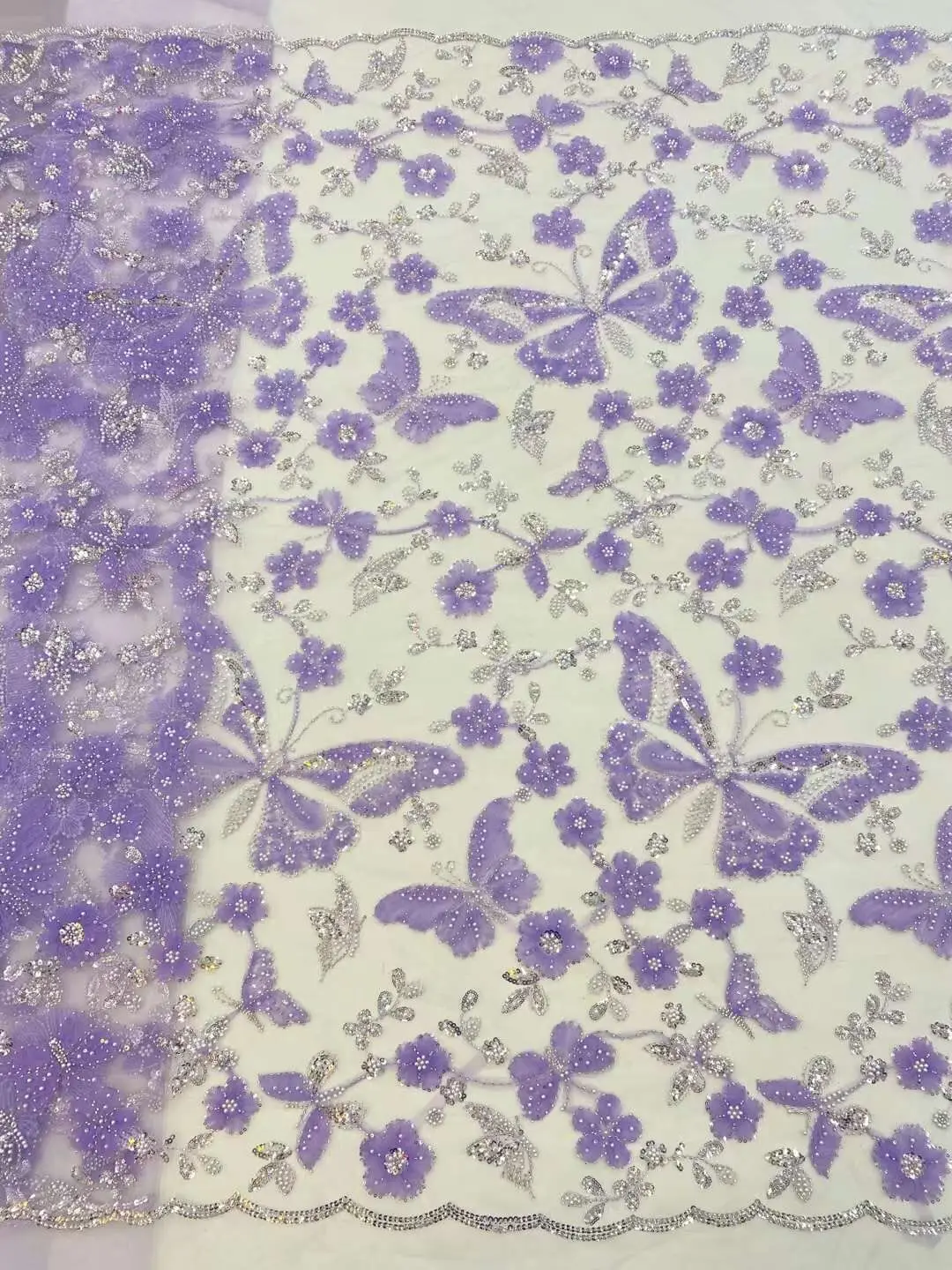 

African Lace Fabric High Quality New Nigerian ZH-1308503 beads Lace Fabric For Party Dress