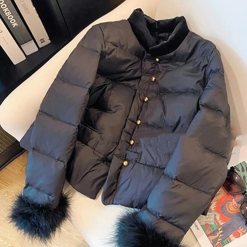

Elegant Fur Patchwork Long Sleeve Cotton Jackets Autumn Thicked Warm Coat Women 2025 New Loose All-match Tops Mujer Parkas