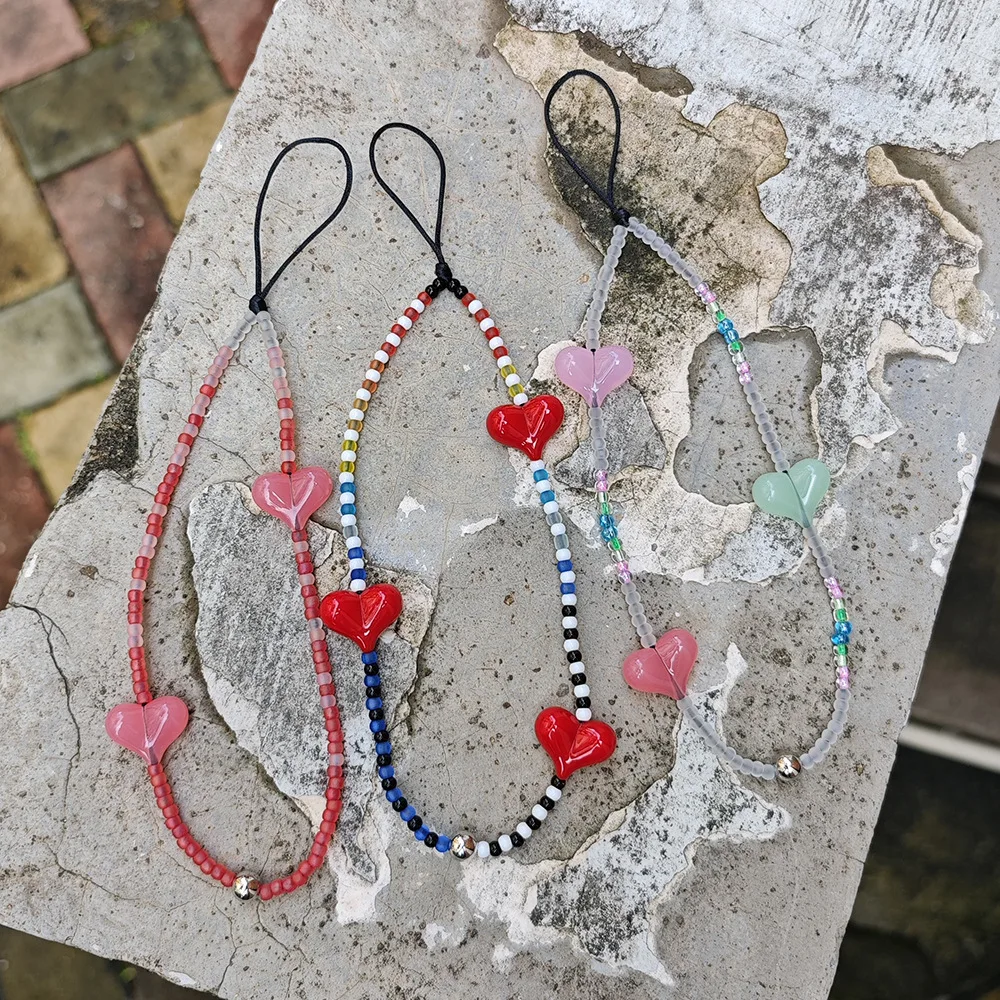 

HERLOOK Y2K Beaded Heart Phone Charm Strap Colorful Summer Gift for Teen Girls Cell Phone Jewelry Accessory Trendy