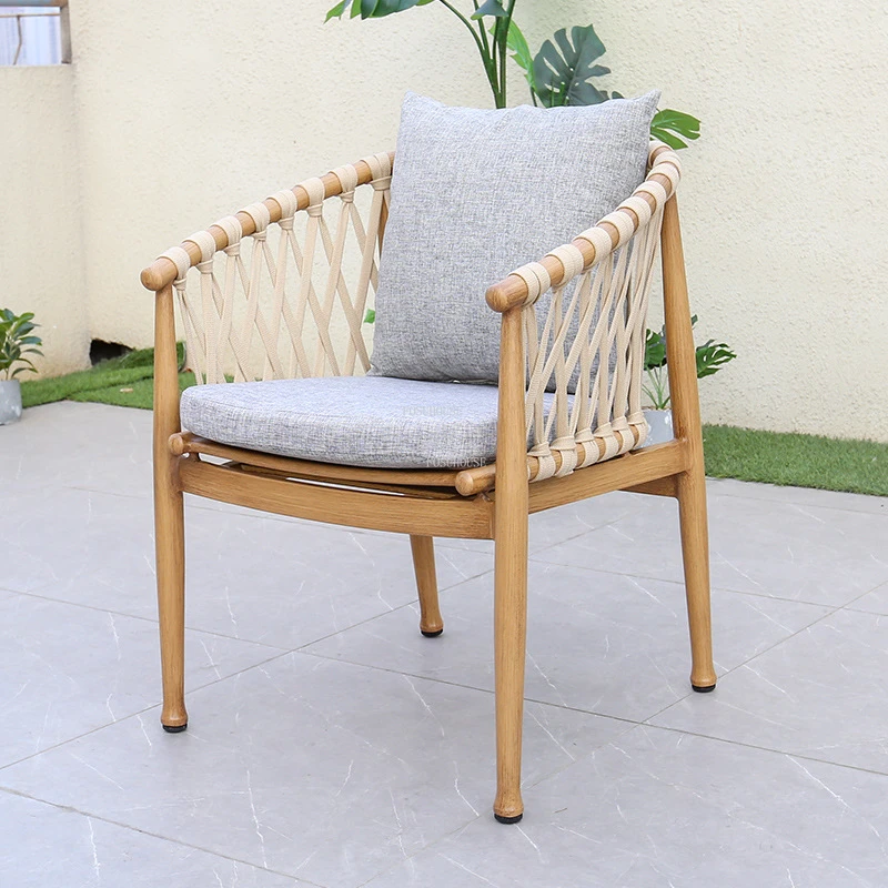 Balcony Aluminum Outdoor Chairs Modern Leisure Woven Rope Beach Chairs Home Patio Garden Backrest Armchair Outdoor Furniture